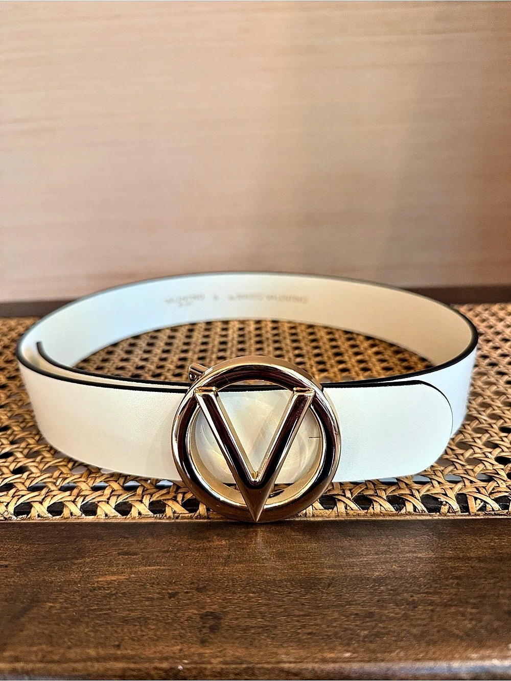 Valentino by Mario Valentino belt in ivory with gold buckle